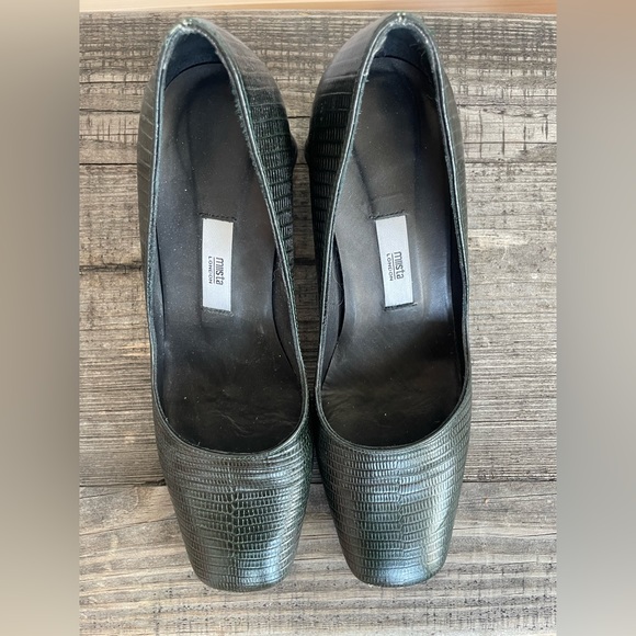 Miista Aloisie Bottle Green Lizard Effect Leather Heels - Picture 2 of 8